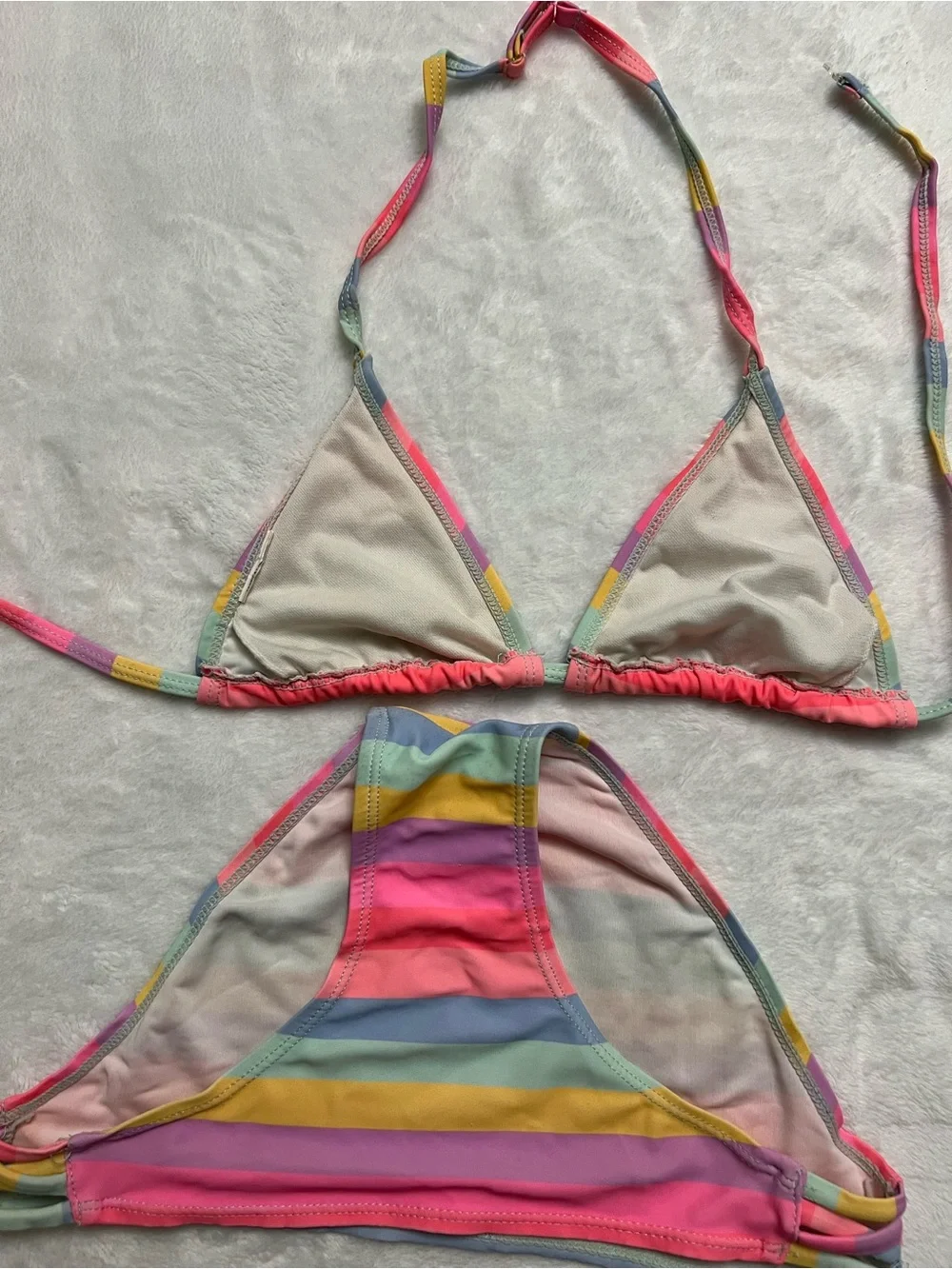Striped Pastel Triangle Bikini Set - Pink, Yellow, Blue